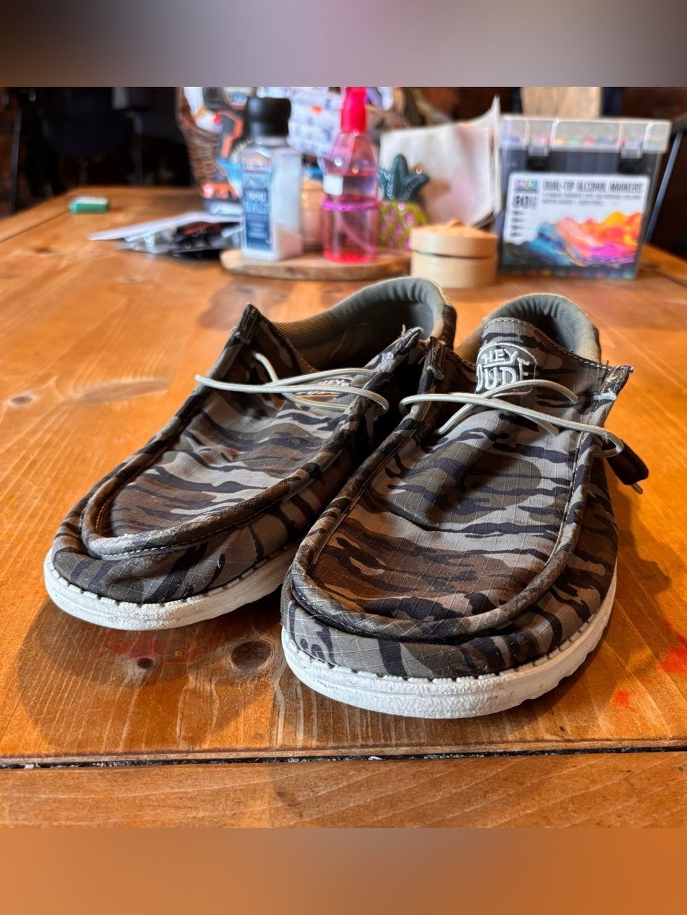 Hey Dude mens wally Mossy Oak camo slip on loafers brown 12